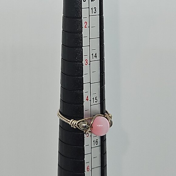 Sterling Silver Ring with Synthetic Pink Tiger's Eye Stone - Picture 6 of 7